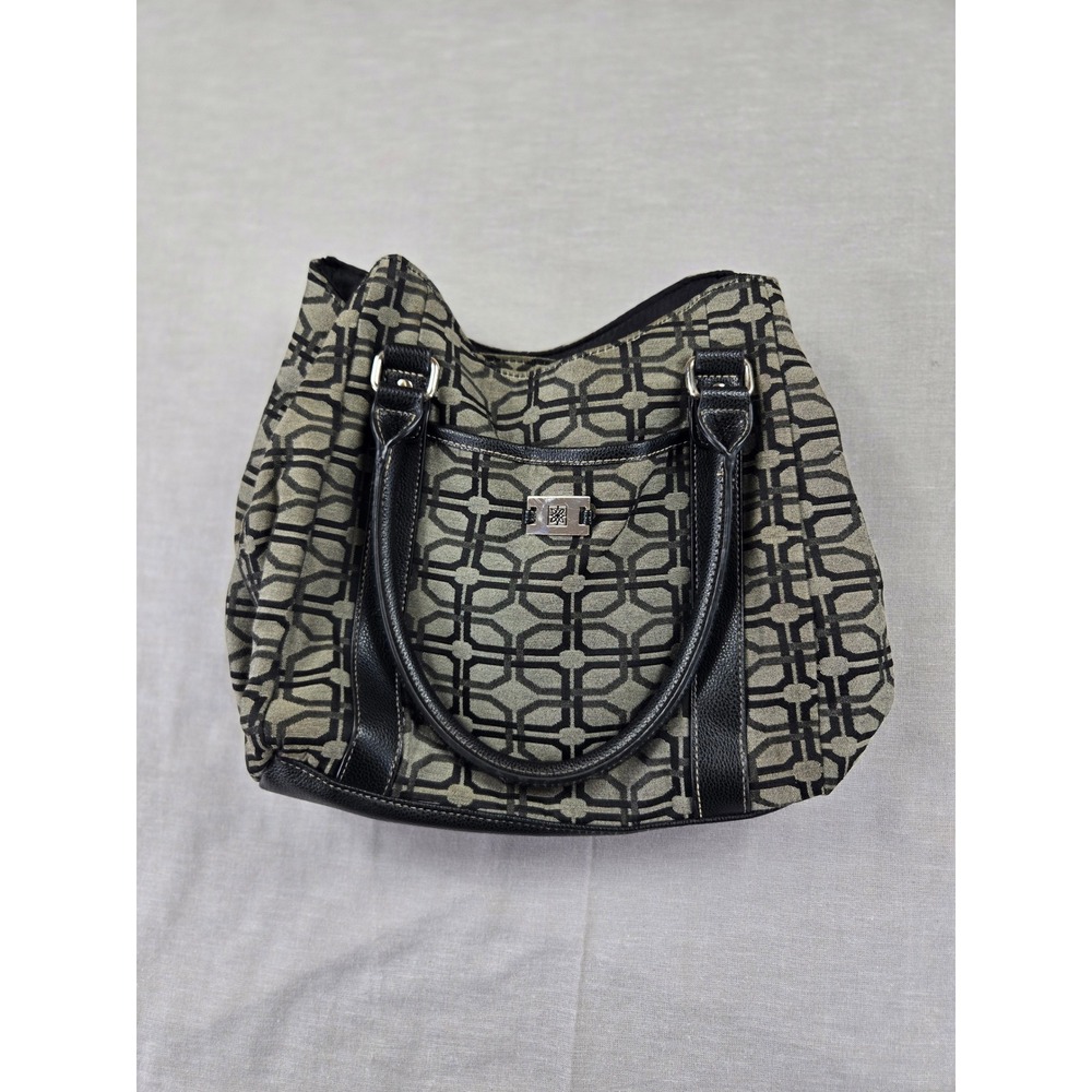 Liz Claiborne Grey Black Geometric Monogram Shoulder Bag Silver Hardware